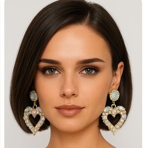 Heart Crystal Drop Statement Earrings